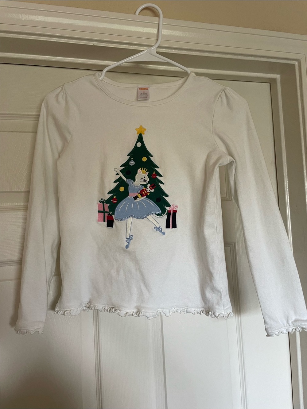 Gymboree Girls Long Sleeve Embroidered Ballerina Cat Ruffle Top